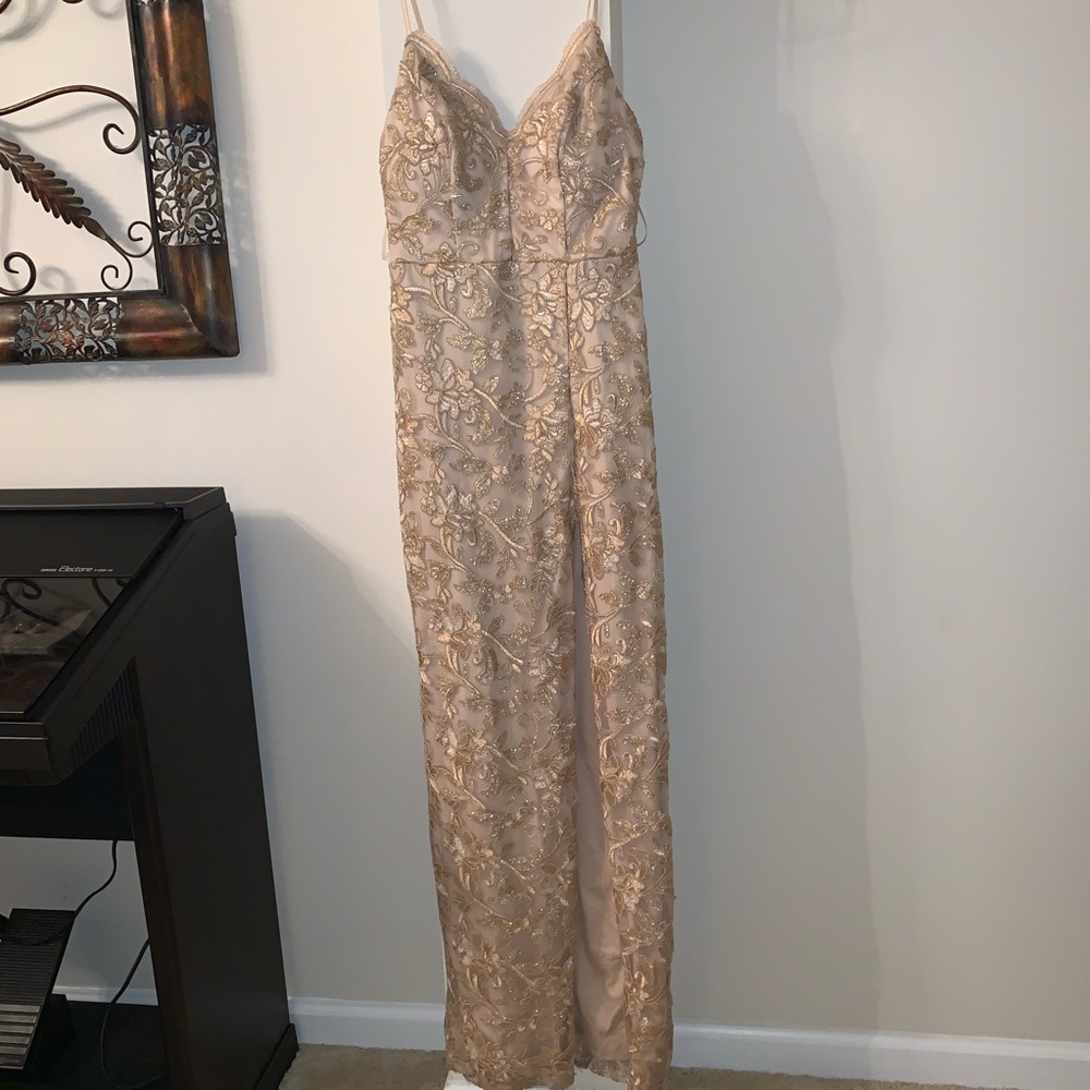 Stunning Gold Long Evening Wear w a long slit